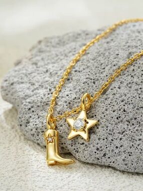 Gold Star & Cowboy Boot Pendant Necklace - Women